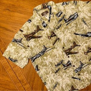 KALAHEO Hawaiian Shirt WWII Military Fighter Planes Mens Medium Made In USA VTG